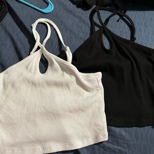 black&white cropped halter tops